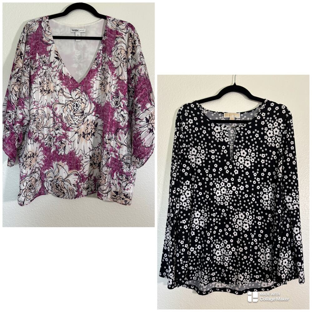Set of 2 Size XL Flowy Floral Blouses Pink Black Feminine Romantic Cottagecore